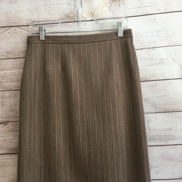 BENARD HOLTZMAN 100% WOOL HERRINGBONE MIDI SKIRT WITH‎ FRINGE HEM - Picture 3 of 6